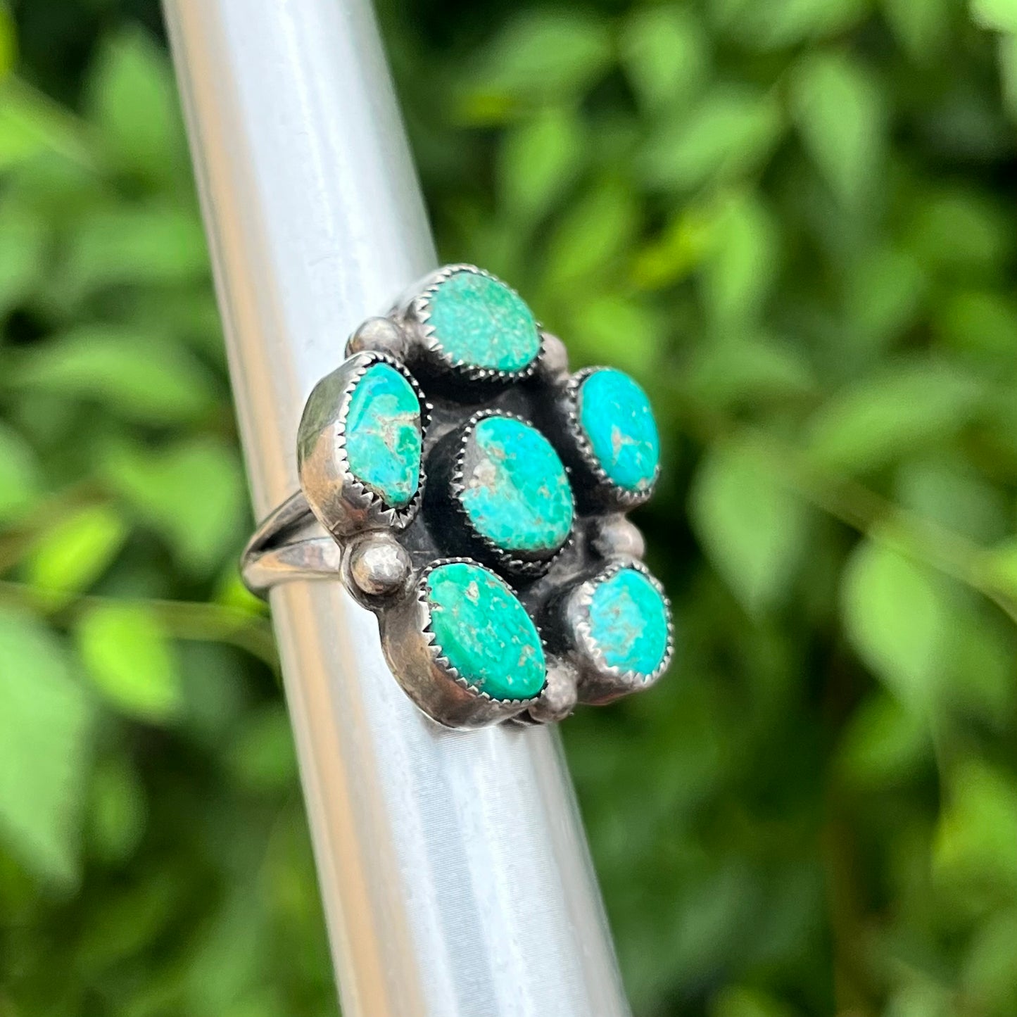 Vintage Sterling silver Navajo turquoise cluster ring. Size 4.5.