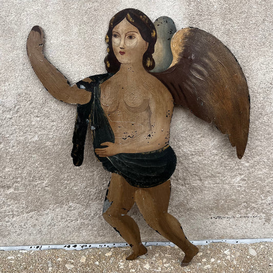 1960s Hand painted cherub on tin.