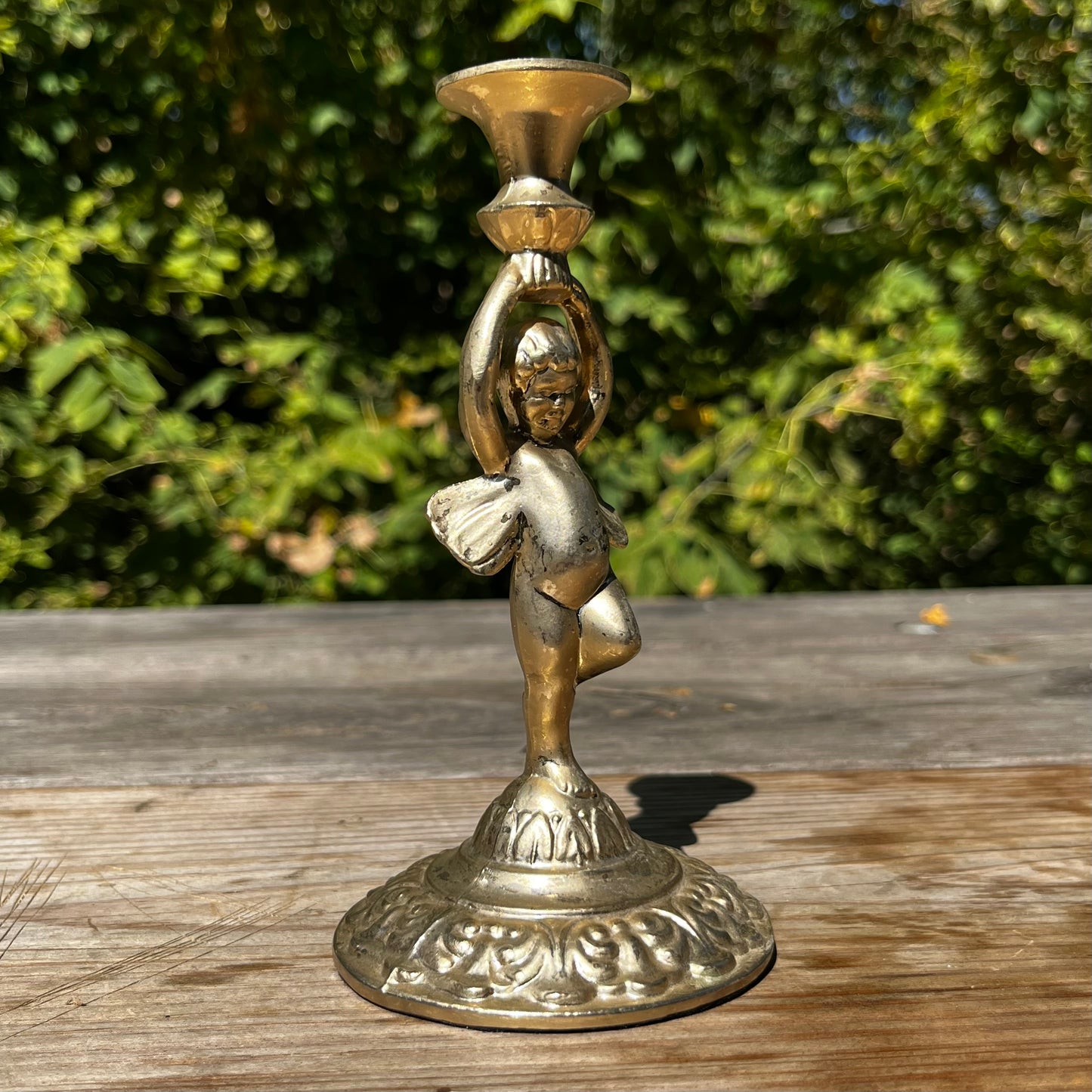 Vintage pewter fairy candlestick holder.