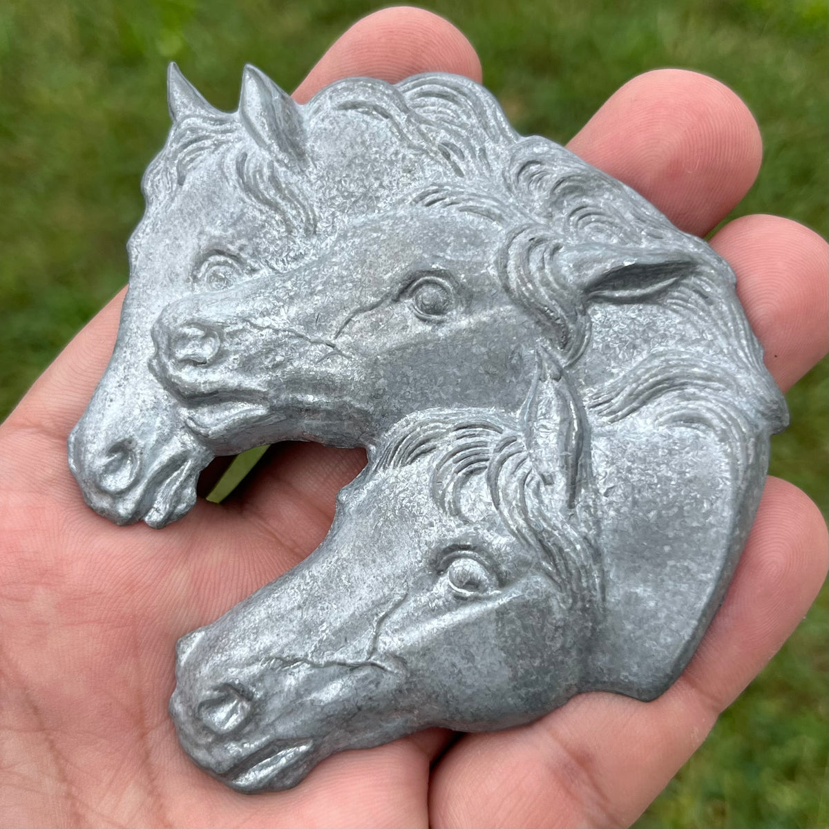 Vintage pewter Pharoahs horses plaque.