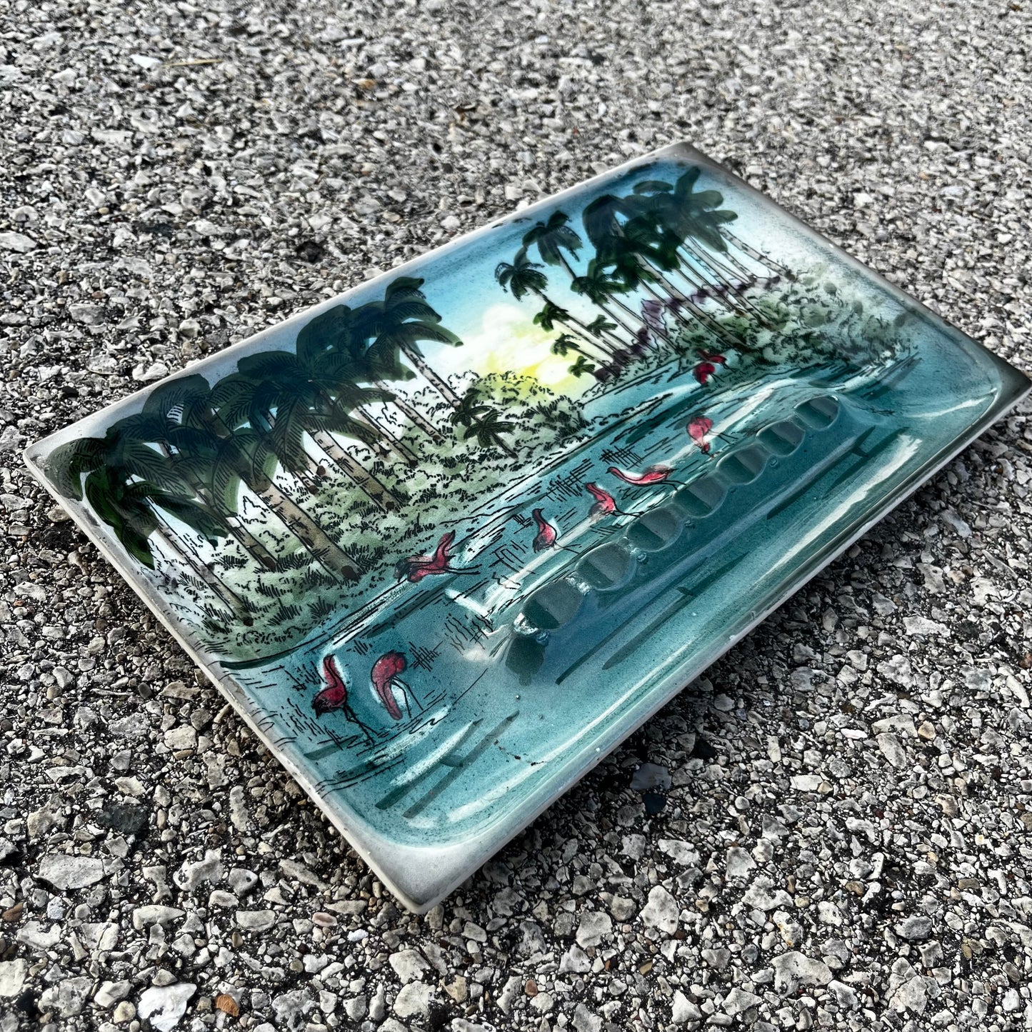 Vintage lake view ashtray.