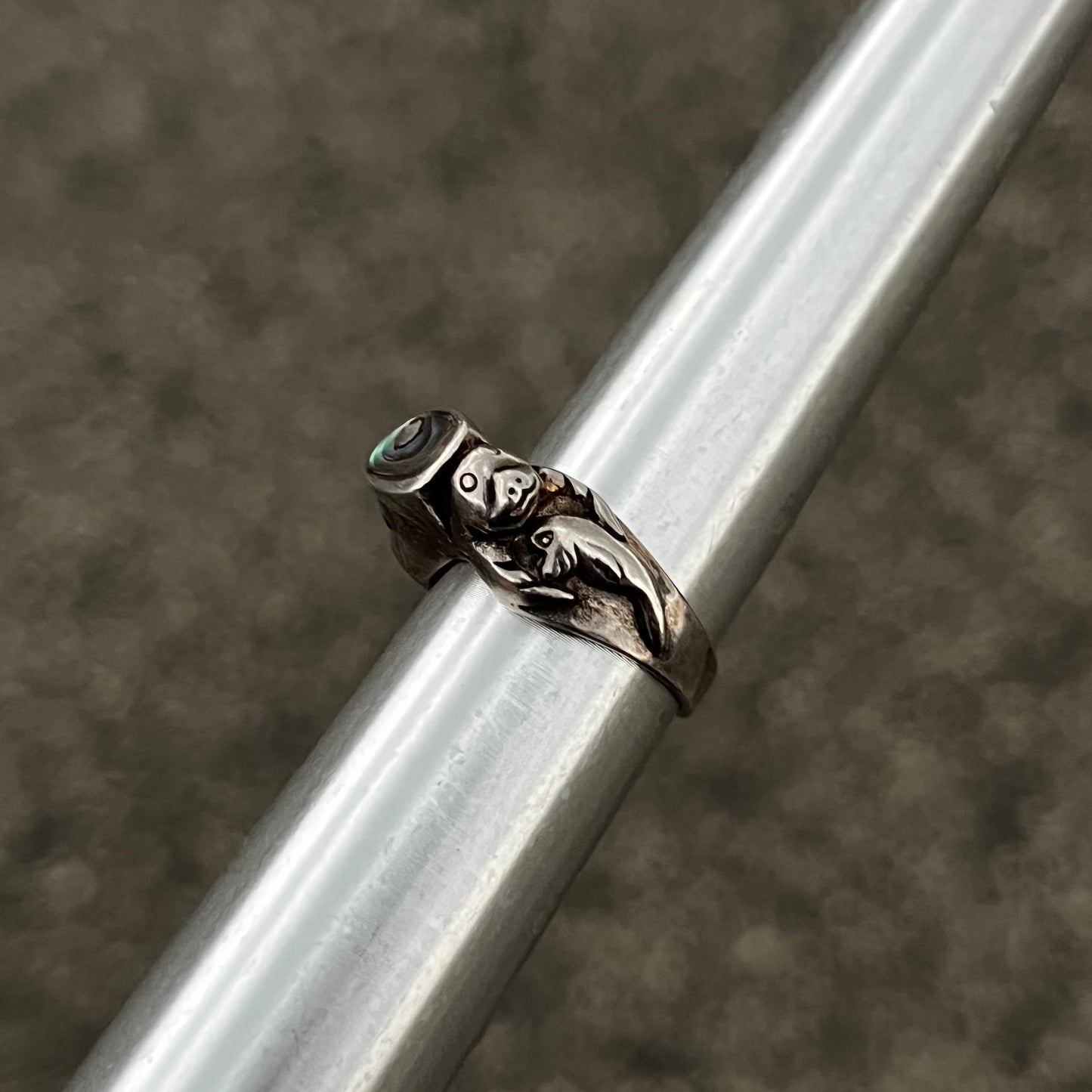 Vintage Sterling silver abalone seal ring. Size 7.