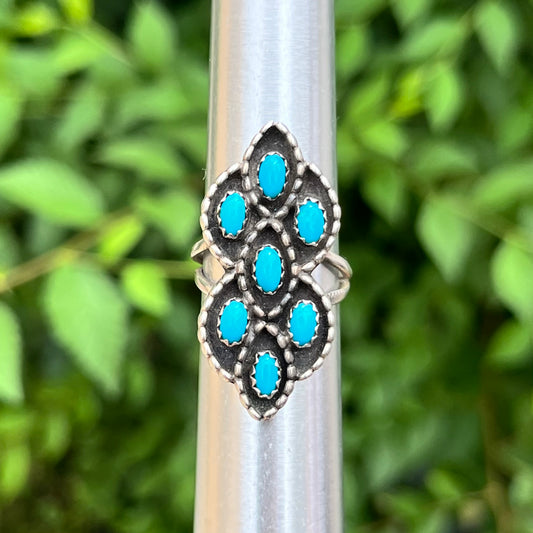 Vintage Sterling silver Navajo turquoise cluster ring. Size 6.5.