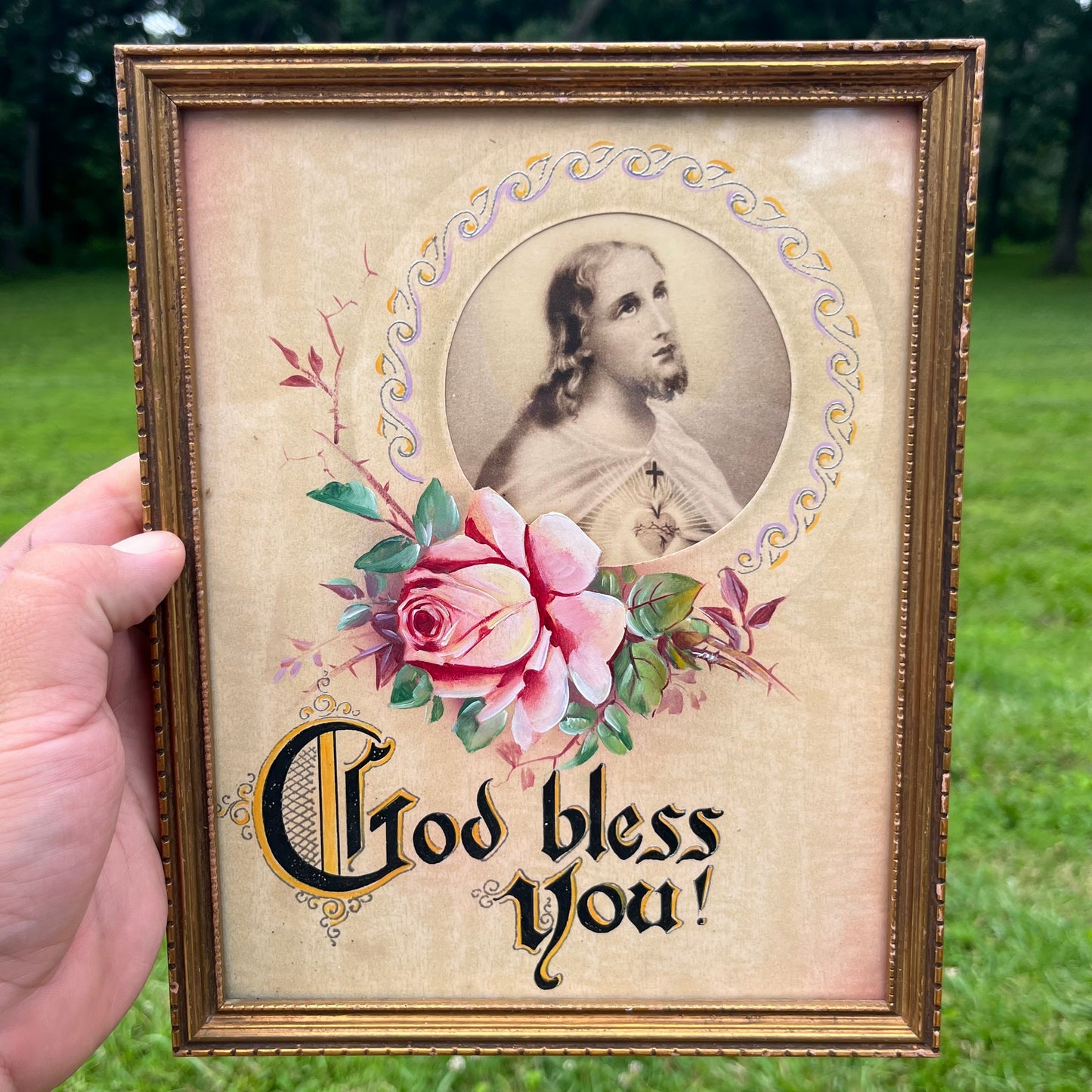 1950s Hand painted “God bless you” plaque.