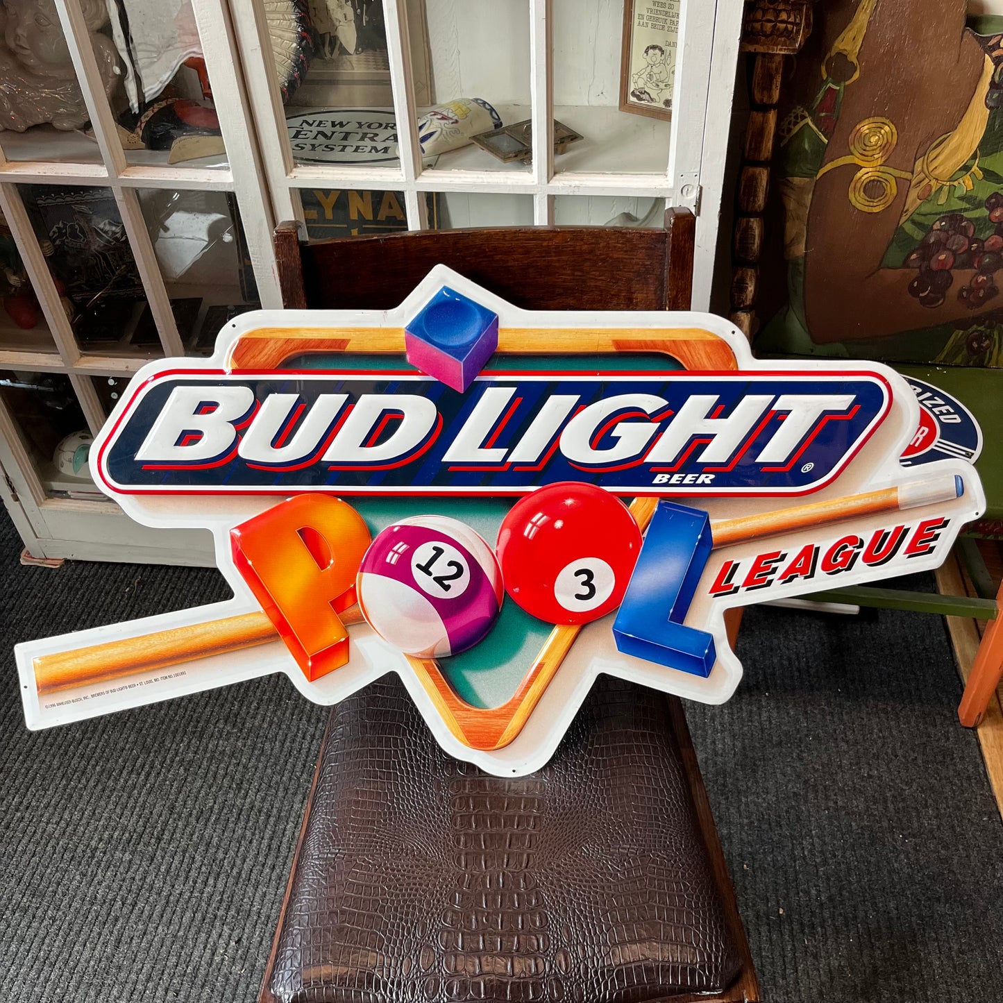 1996 Bud light beer pool league sign.