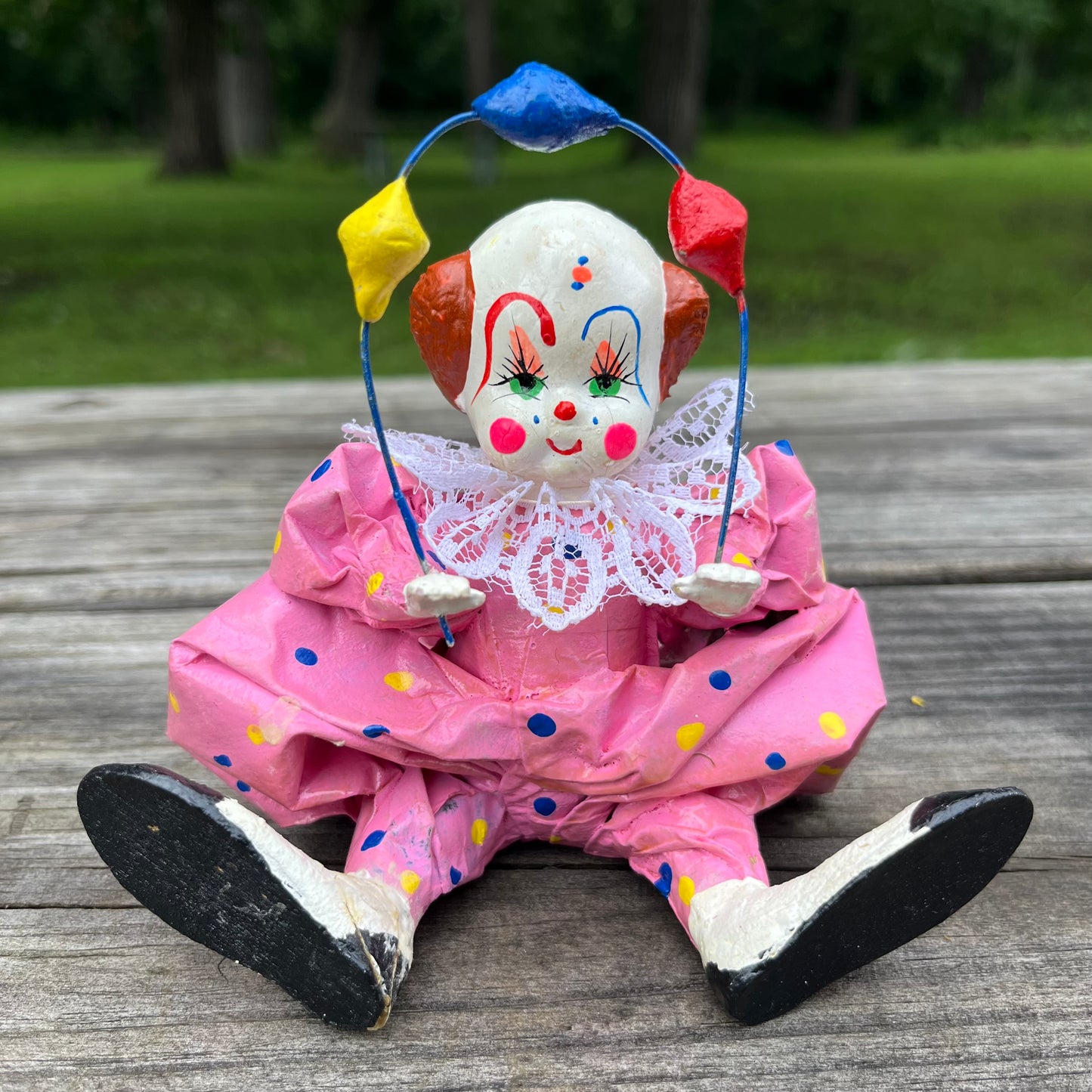 Vintage paper mache clown. (Repaired foot)