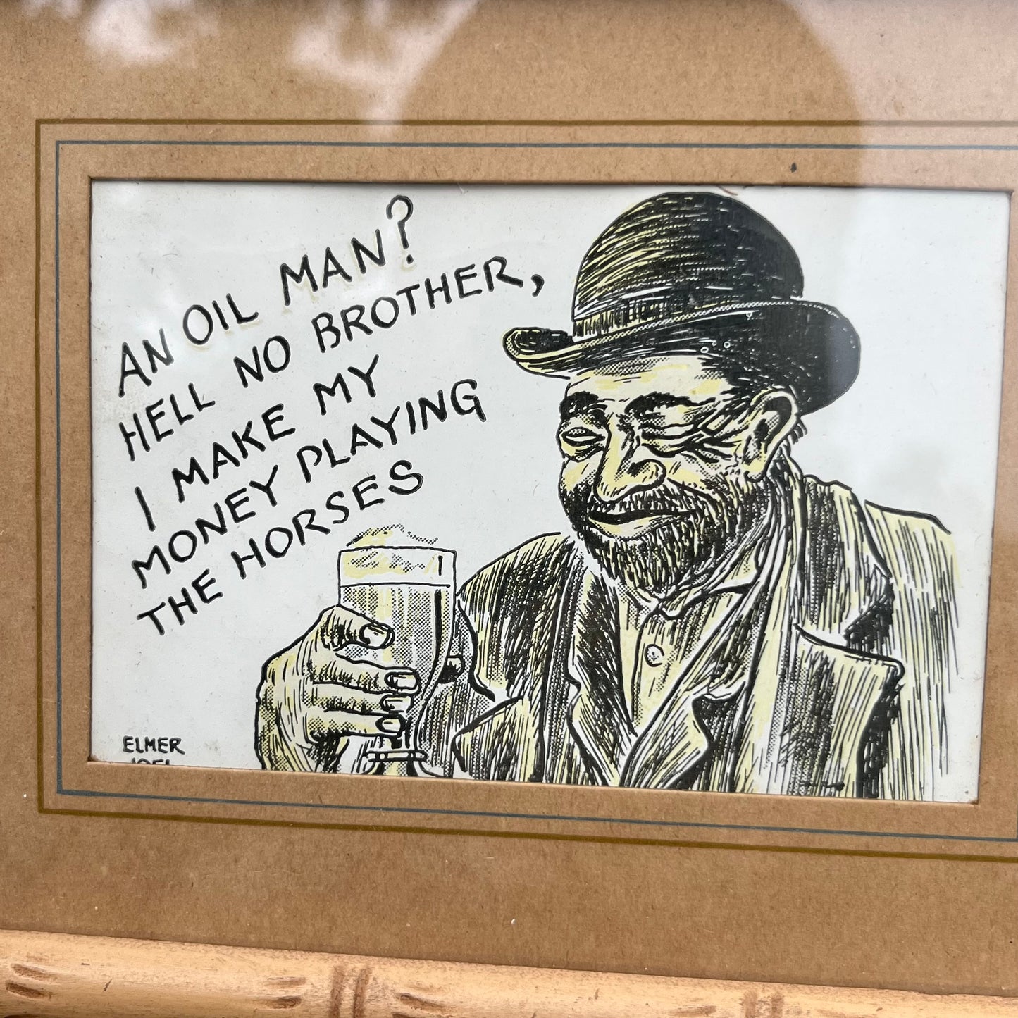 Vintage framed comic cut out.