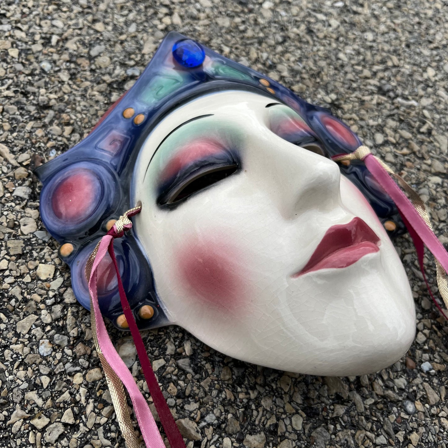 1980s Ceramic clay art Queen mask.