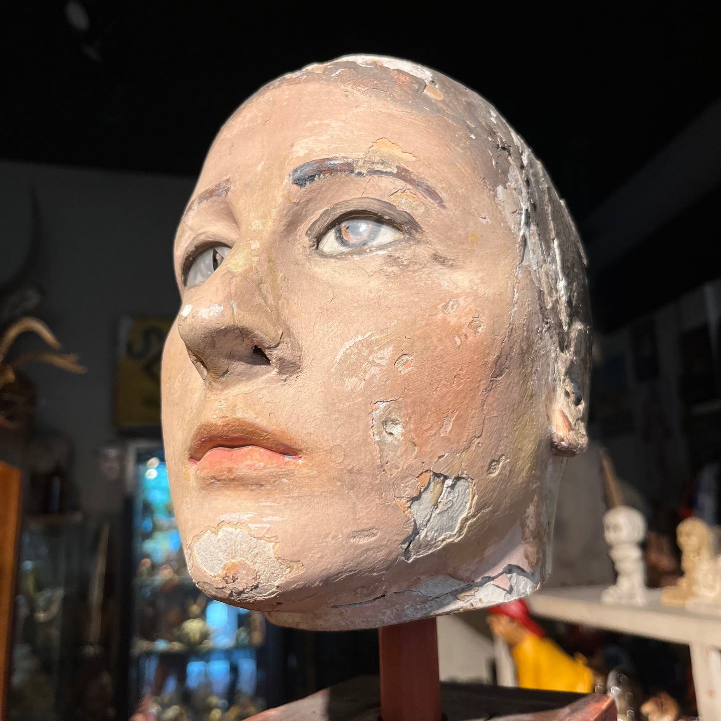 Early 1900s wooden mannequin head.