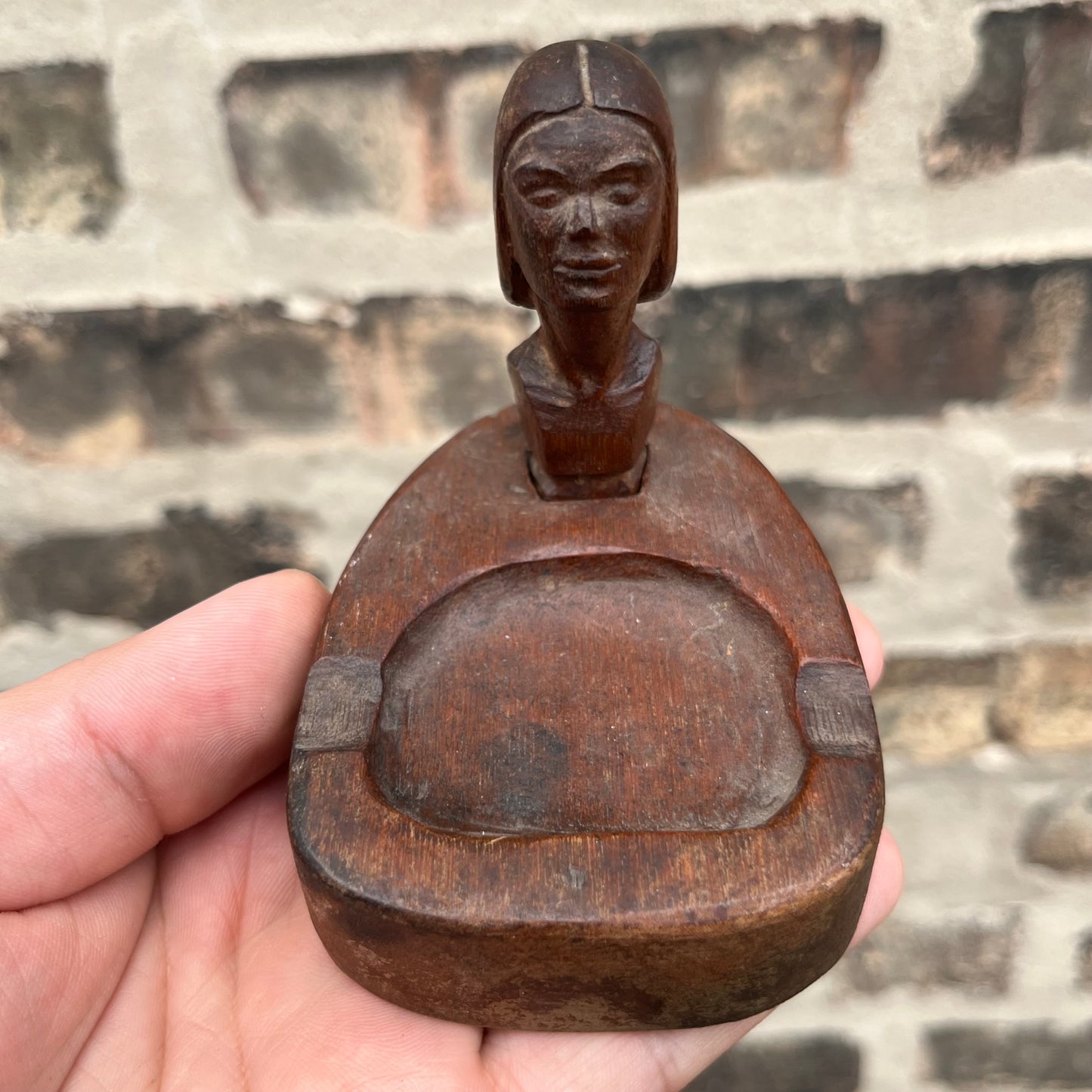 1960s Wooden lady head ashtray.