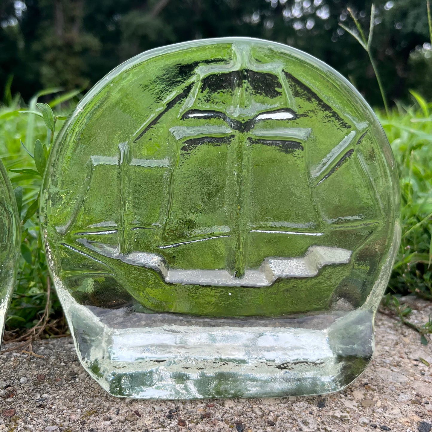 Vintage nautical ship clear glass bookends.