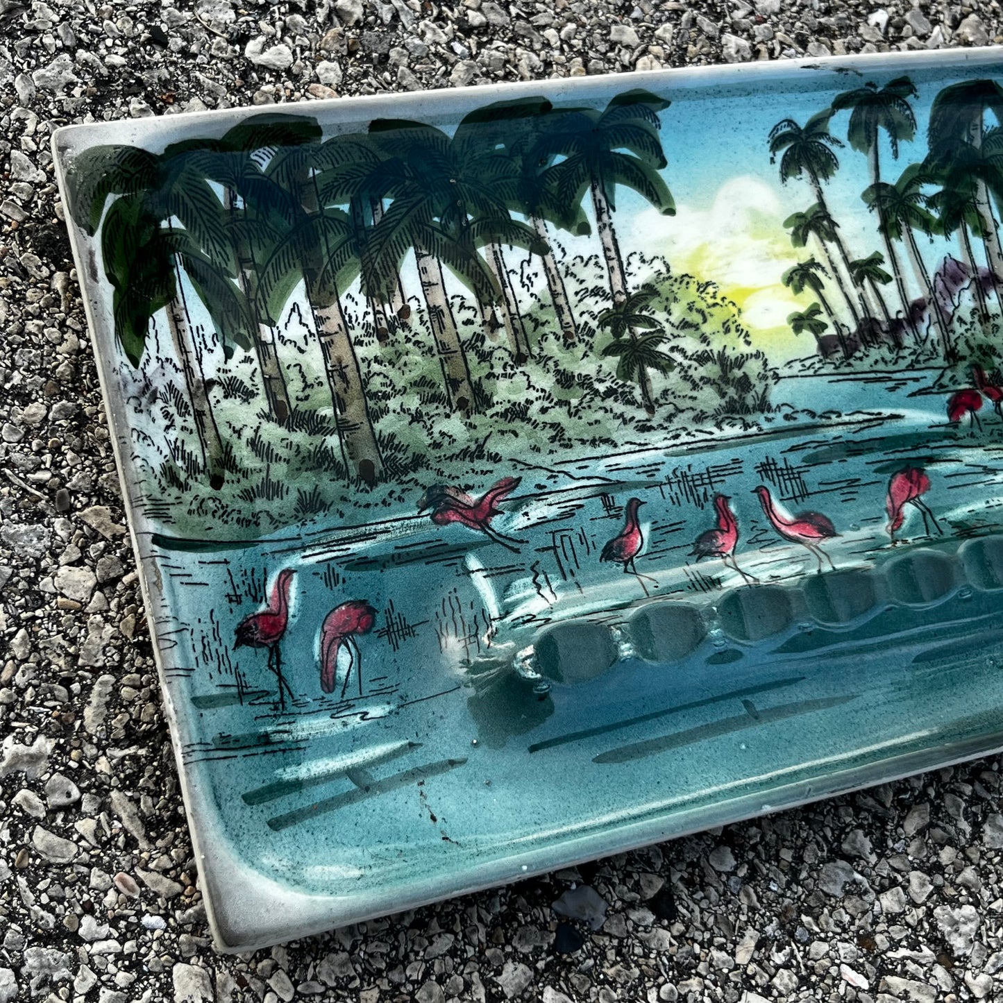 Vintage lake view ashtray.