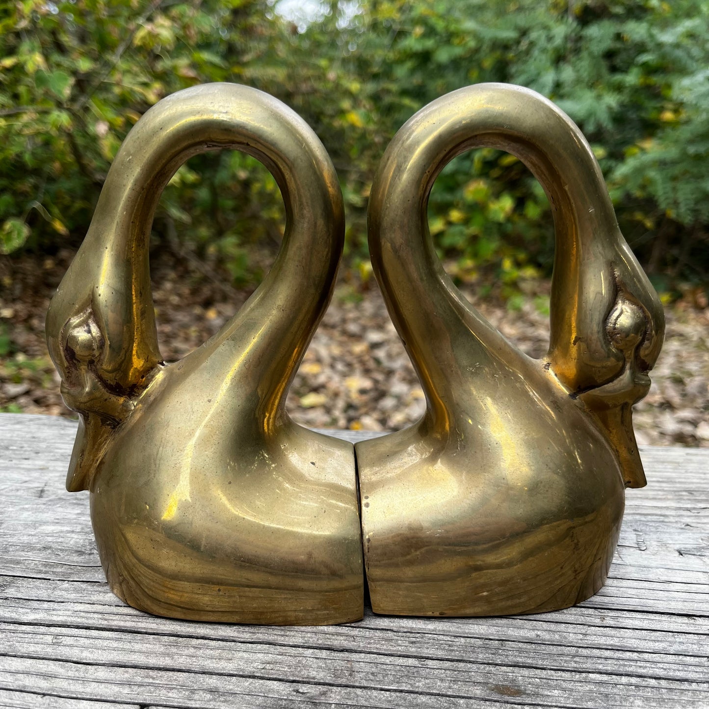 Vintage Brass swan book ends.