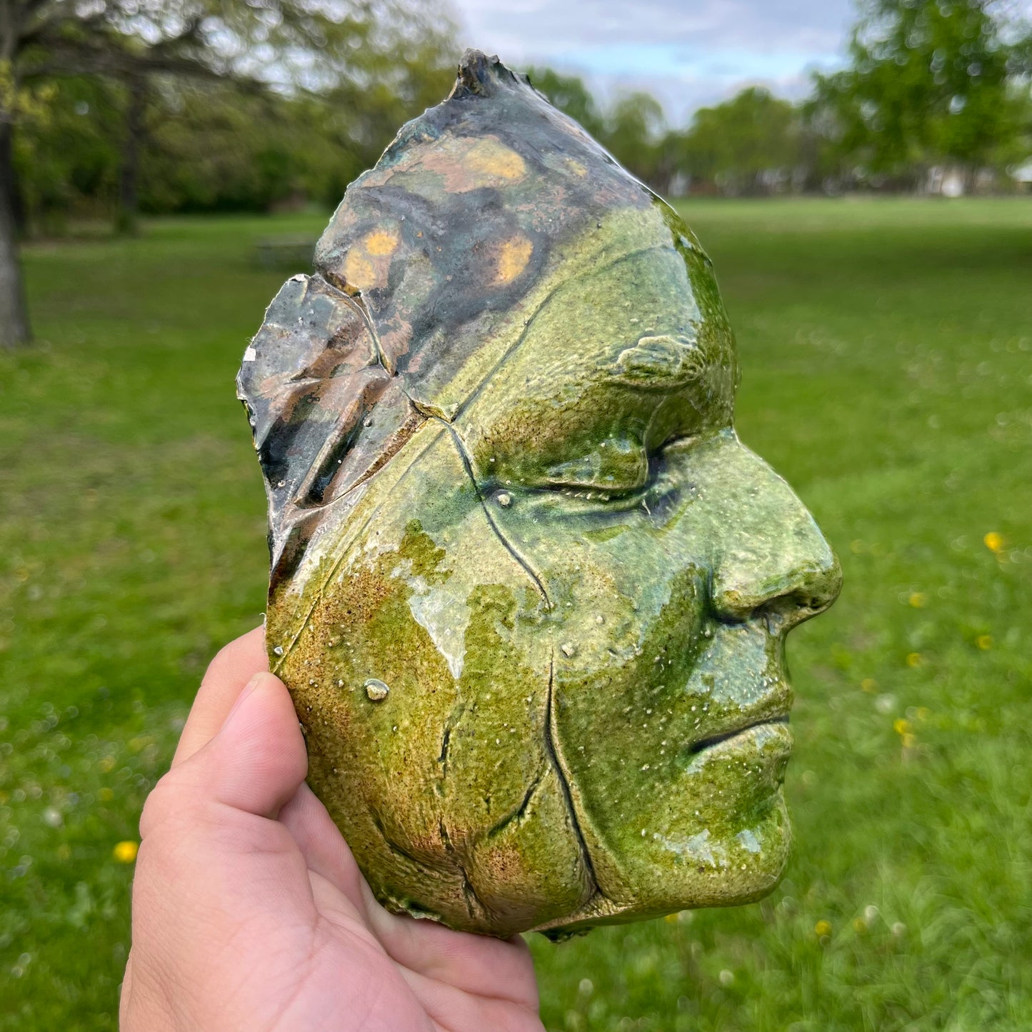 90s Hand crafted clay “Death mask” inspired sculpture.