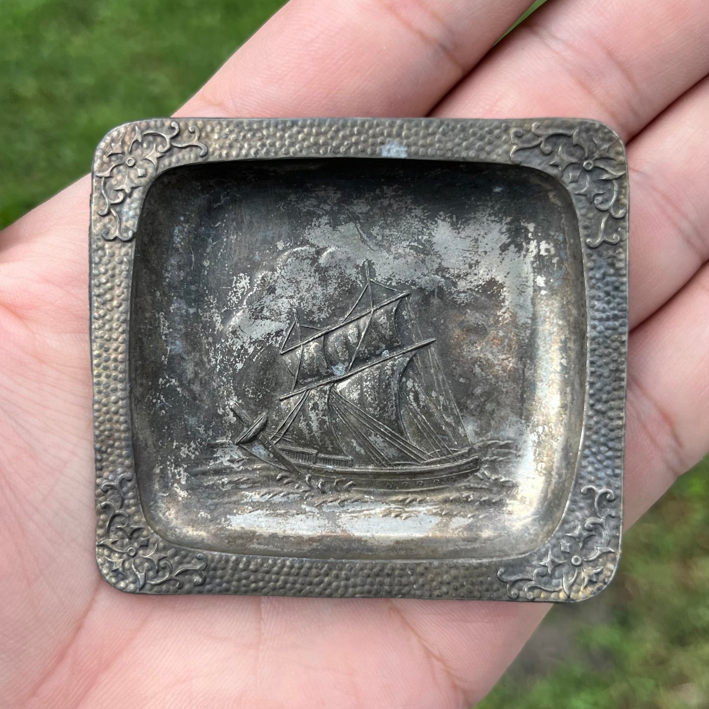 Vintage pewter sailboat dish.