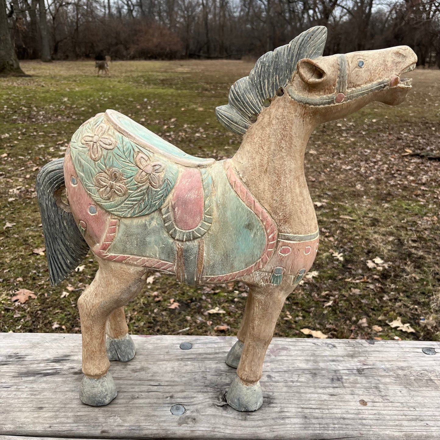 1980s Thai horse wood carving.