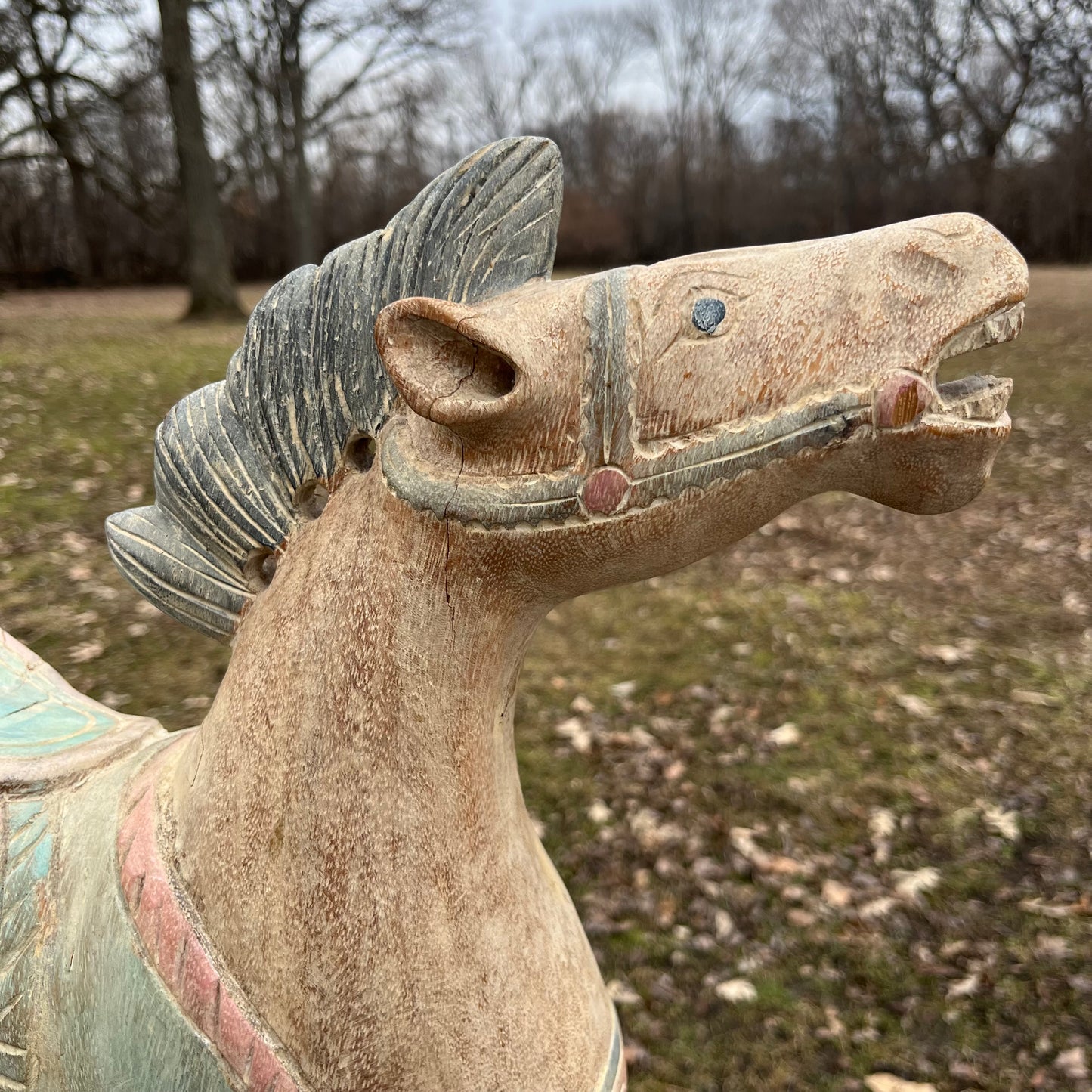 1980s Thai horse wood carving.