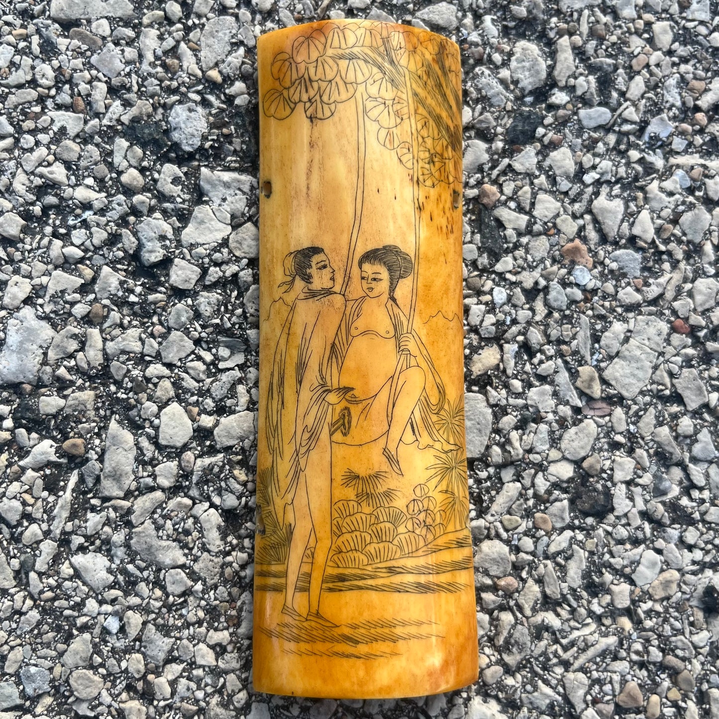 Vintage Chinese erotic scrimshaw on real ox bone.