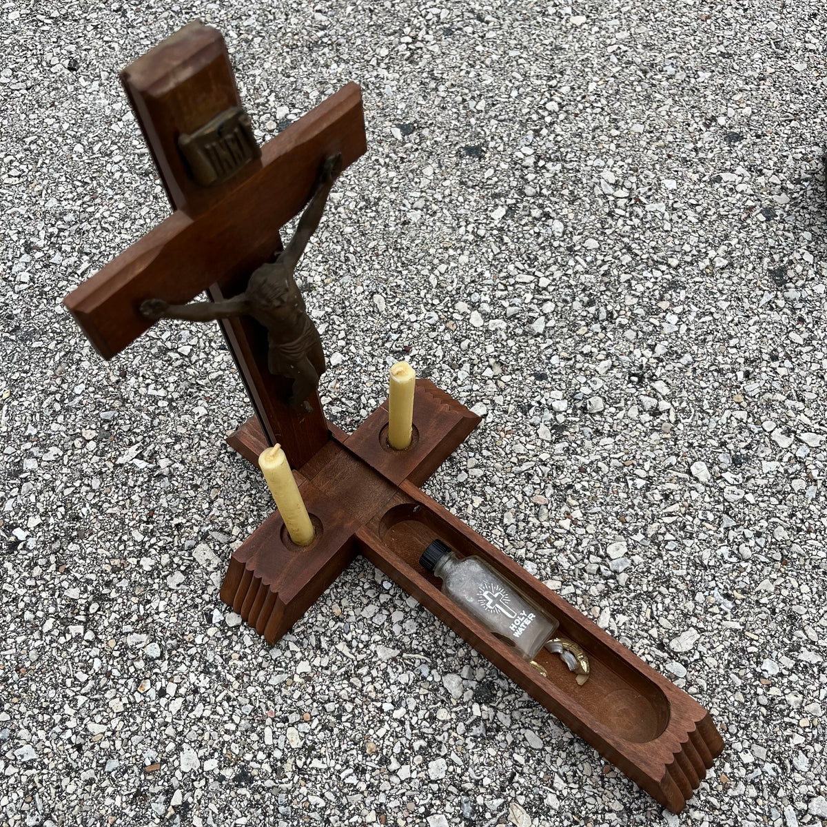 Vintage wooden sick call crucifix.