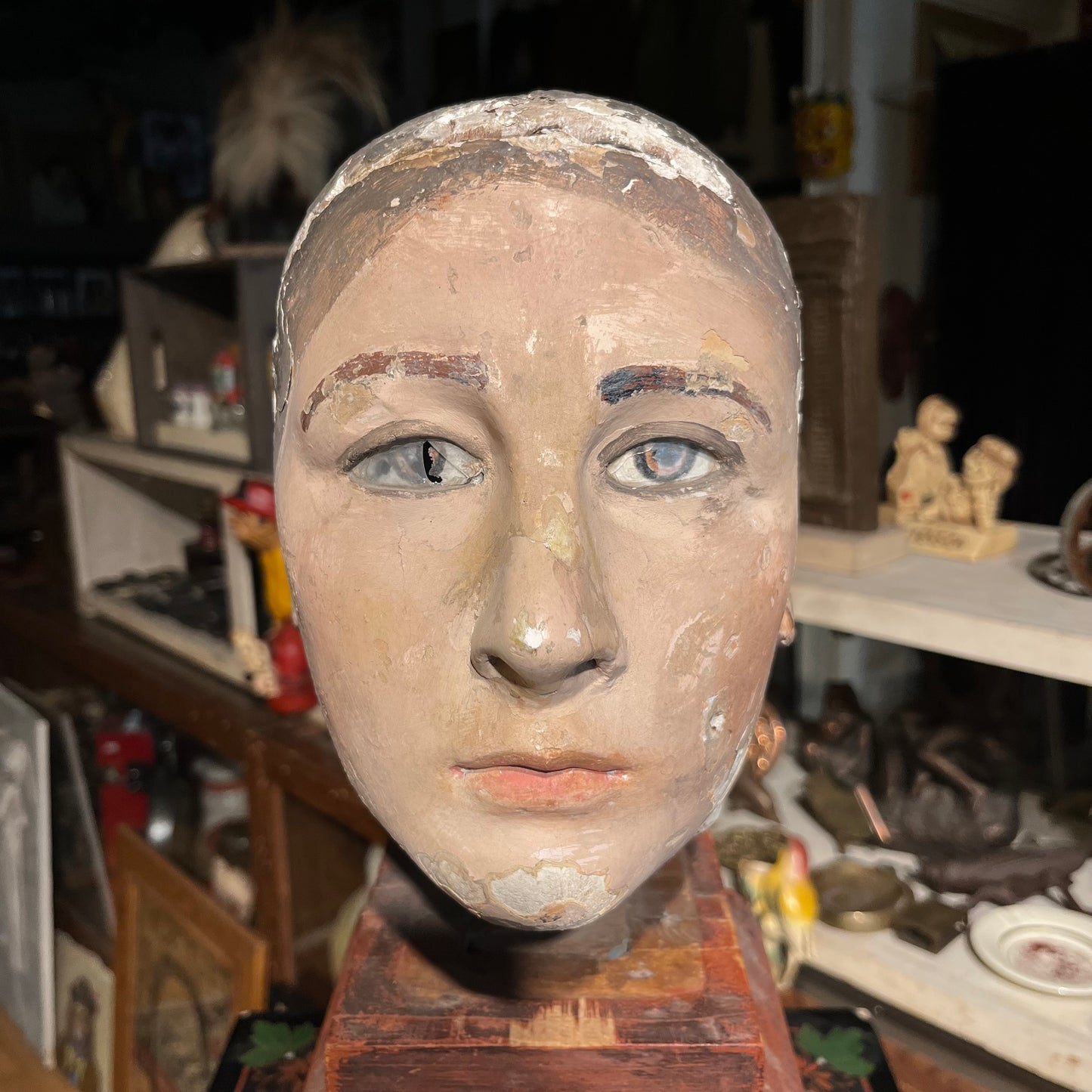 Early 1900s wooden mannequin head.