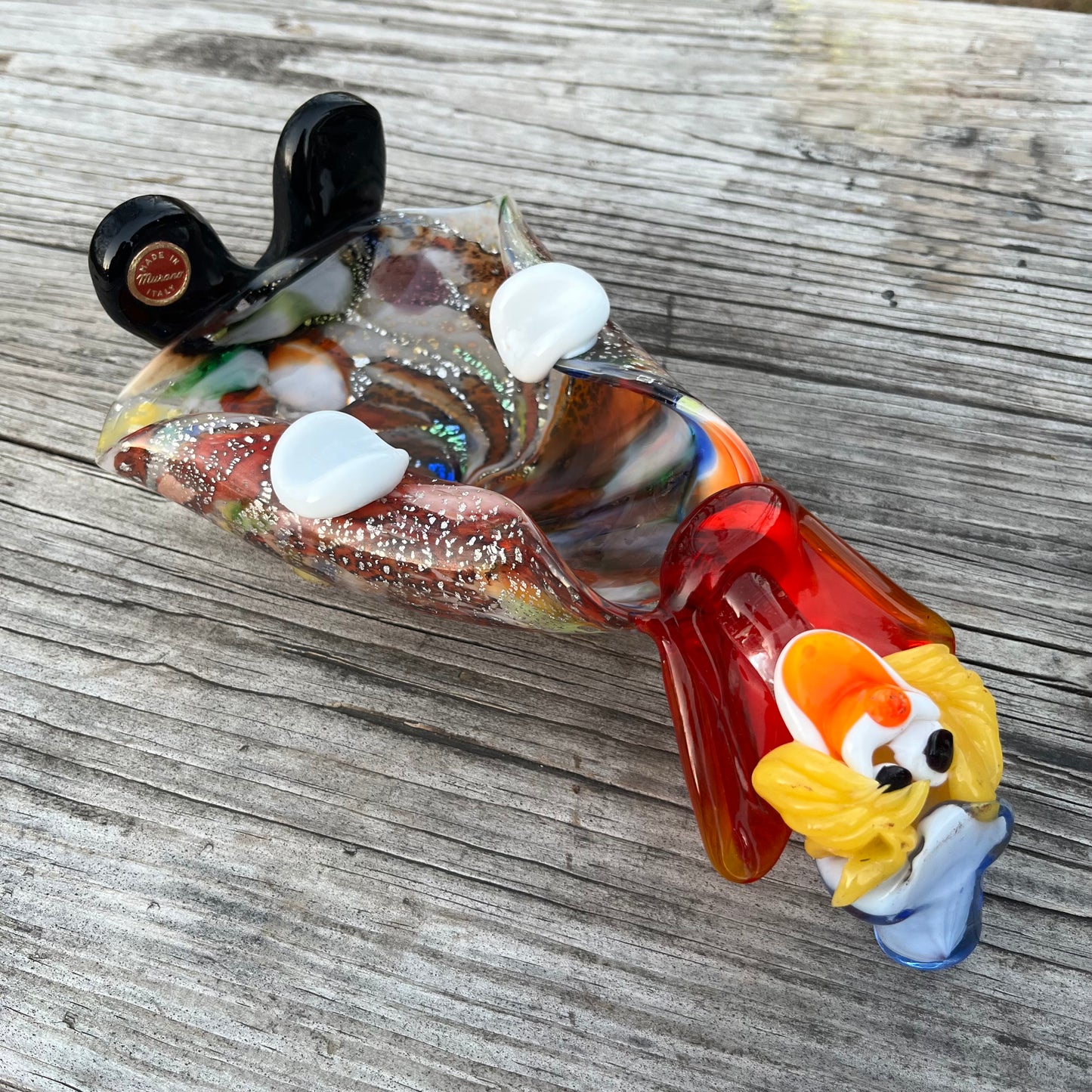 Vintage Murano glass clown candy dish.