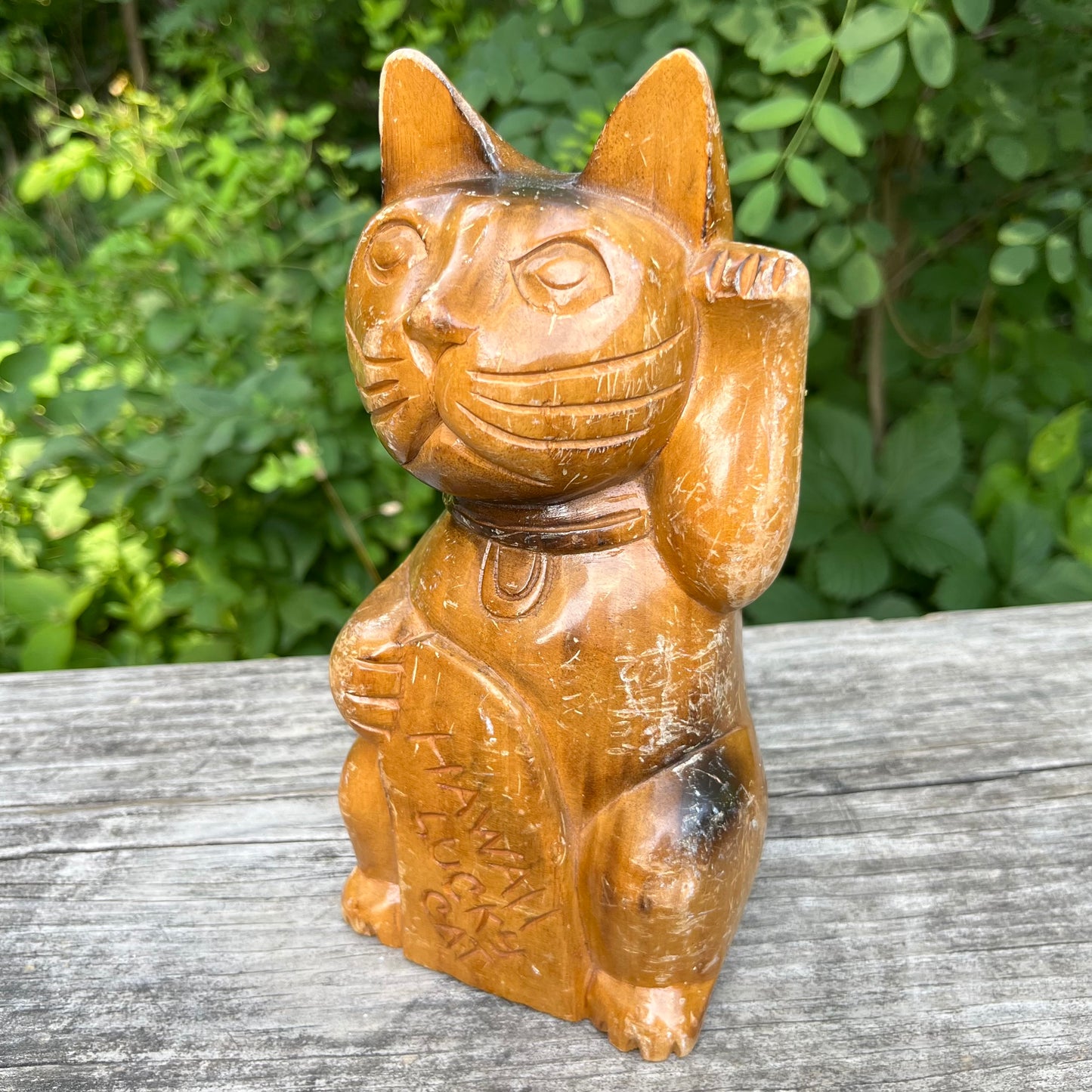 Vintage hand carved Hawaiian lucky cat.