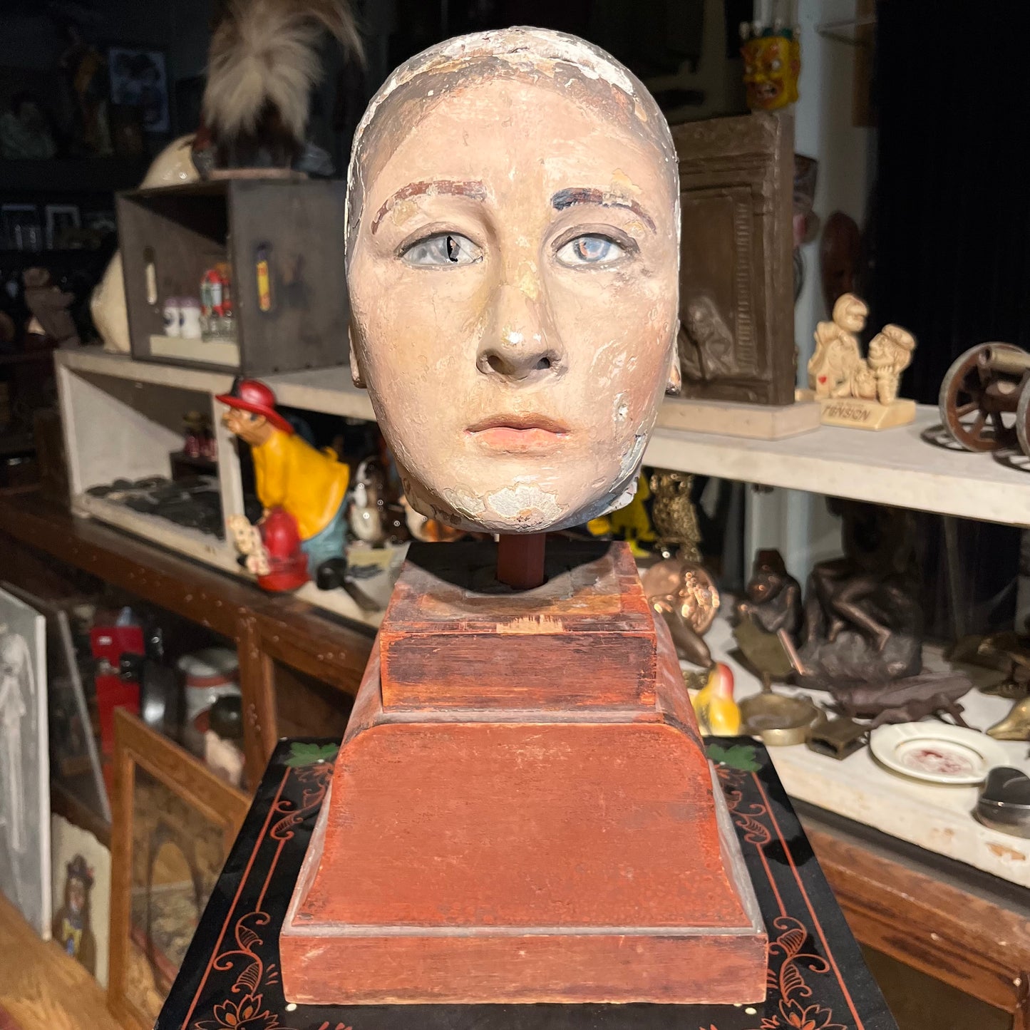 Early 1900s wooden mannequin head.