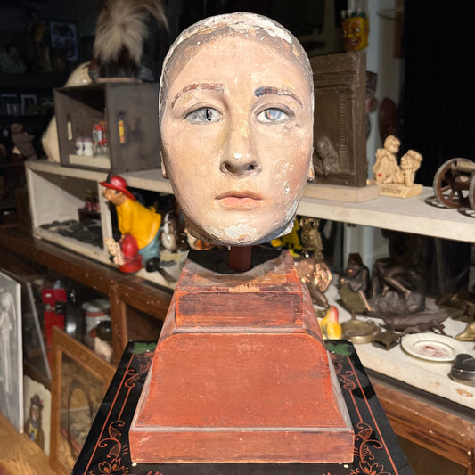 Early 1900s wooden mannequin head.
