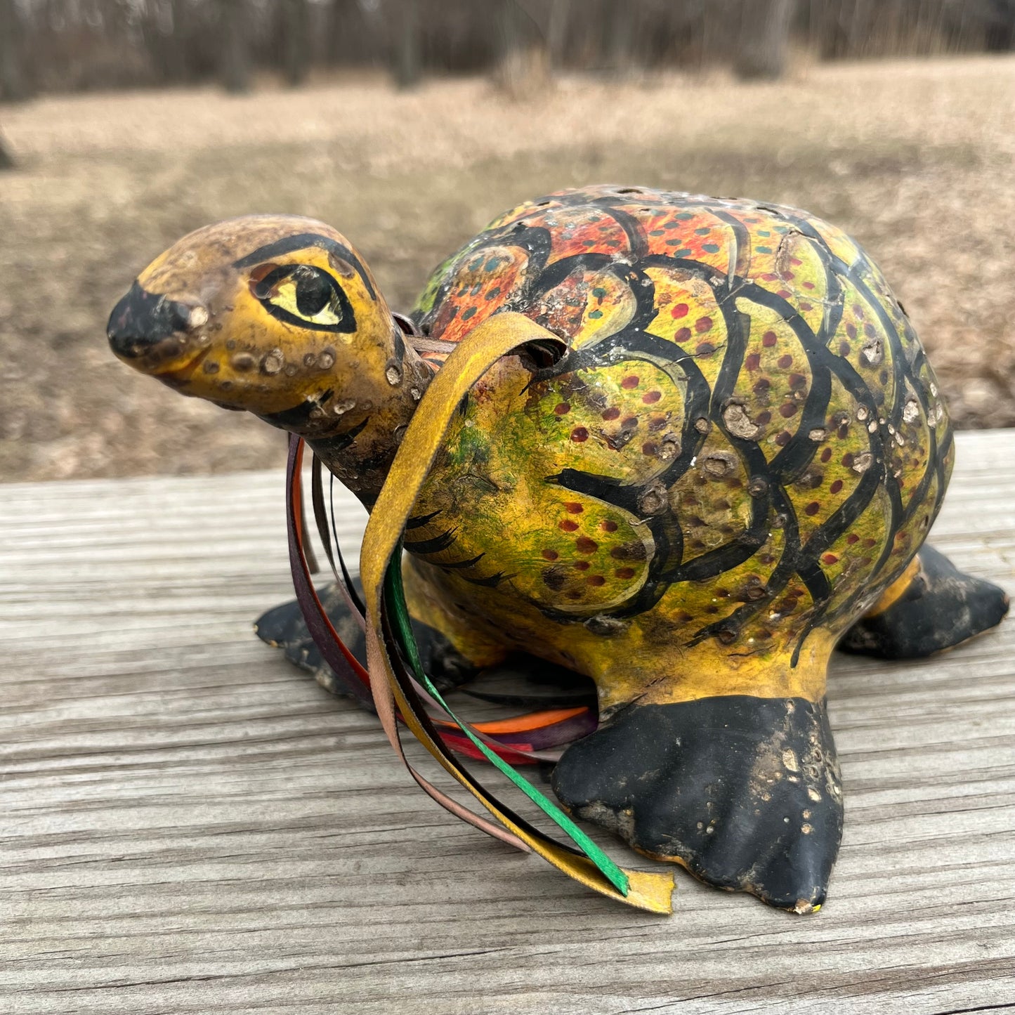 Hand crafted turtle gourd maraca.