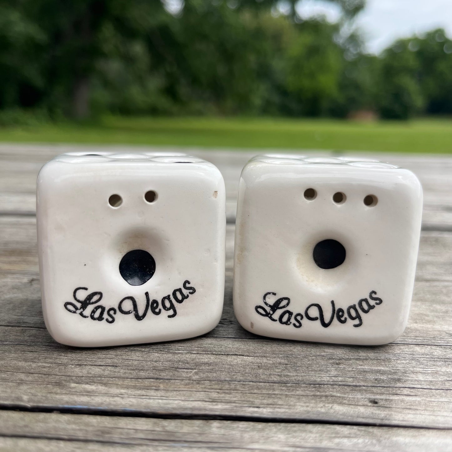 Vintage dice salt n’ pepper shakers.