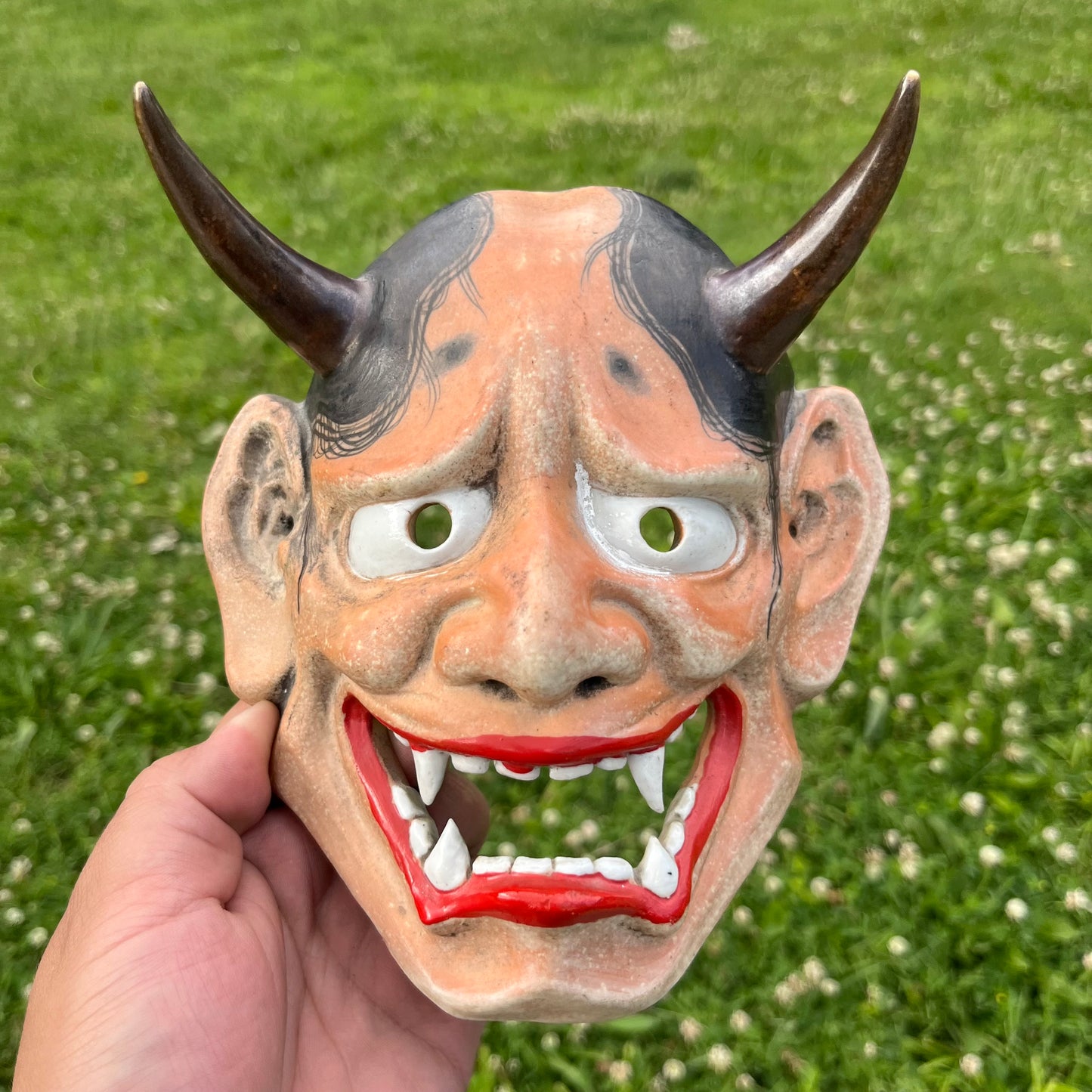 Signed 1980s Ceramic Hannya noh mask.