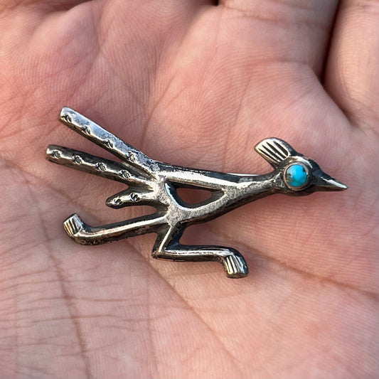 Vintage Sterling silver Roadrunner pinback.