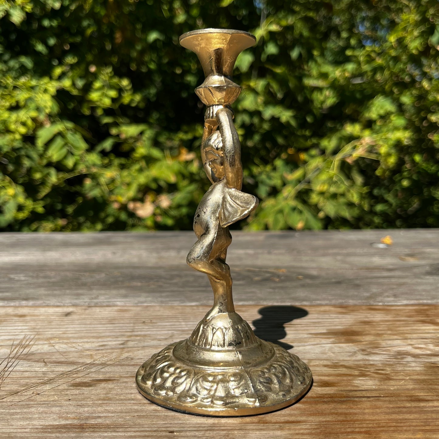 Vintage pewter fairy candlestick holder.
