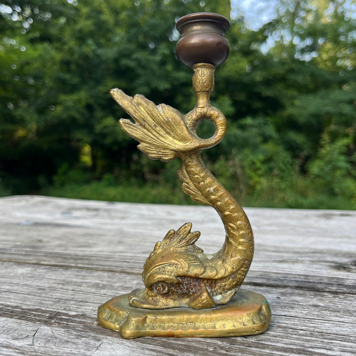 Vintage brass fish candle holder.