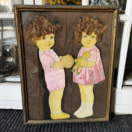 Early 1900s Siblings portrait made with real hair.