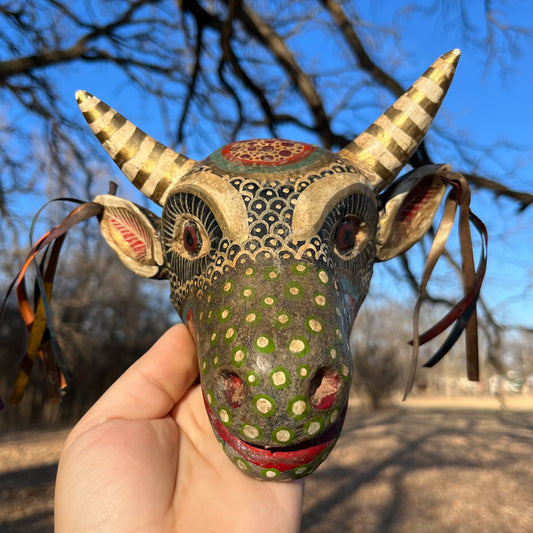 Vintage decorative goat wood carving.
