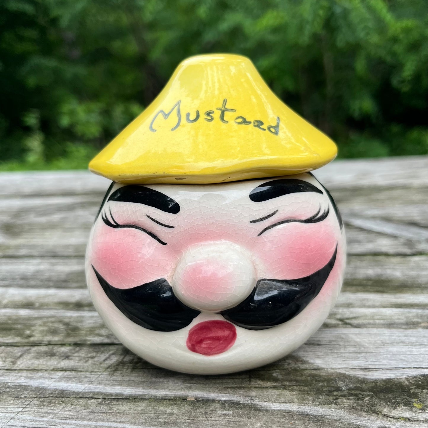 1950s Ceramic mustard man condiment jar.