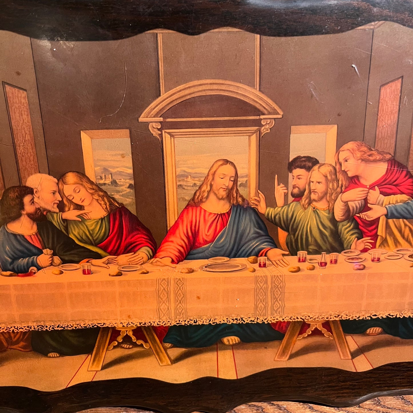 1980s Wooden last supper plaque.