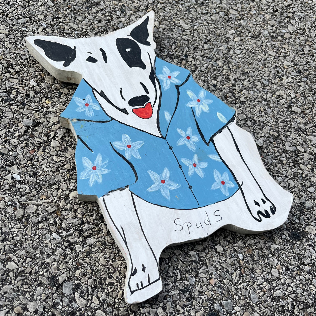1980s Wood cut Spuds Mackckenzie plaque.