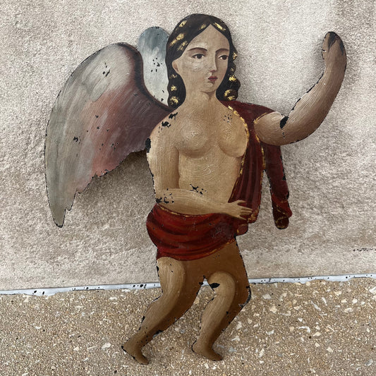 1960s Hand painted cherub on tin.