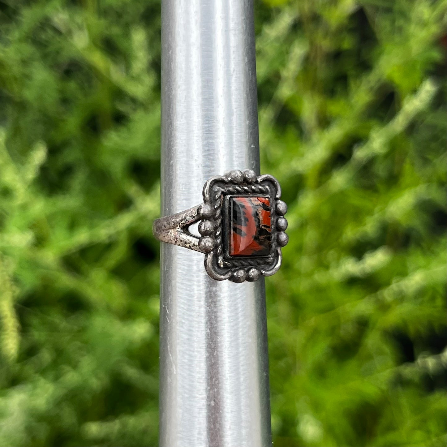 Vintage Sterling silver petrified wood ring. Size 5.75.