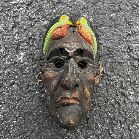Vintage hand carved Guatemalan parrot mask.