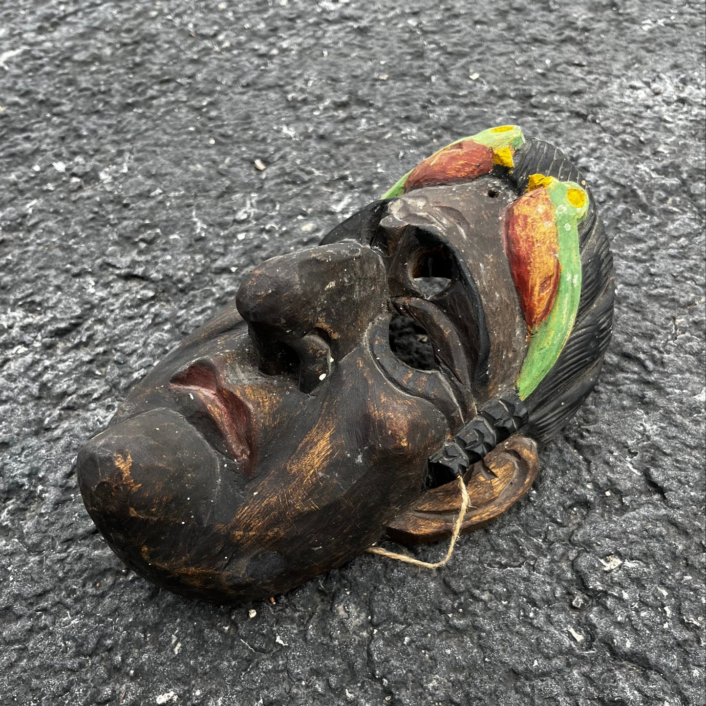 Vintage hand carved Guatemalan parrot mask.