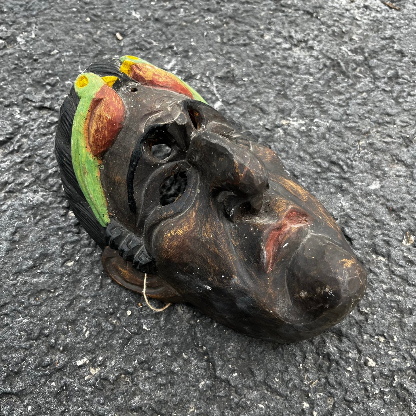 Vintage hand carved Guatemalan parrot mask.