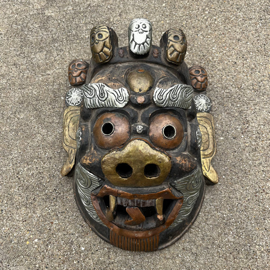 Vintage hand crafted Tibetan Mahakala mask.