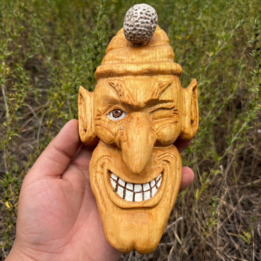 2015 Hand carved winking elf.