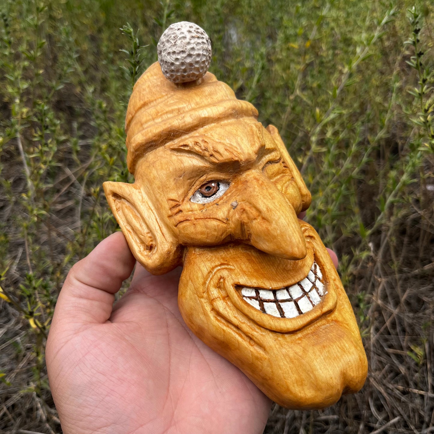 2015 Hand carved winking elf.