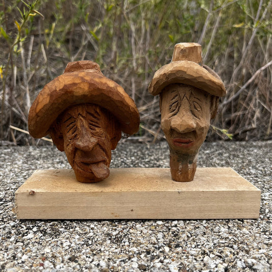 Hand carved silly faces.