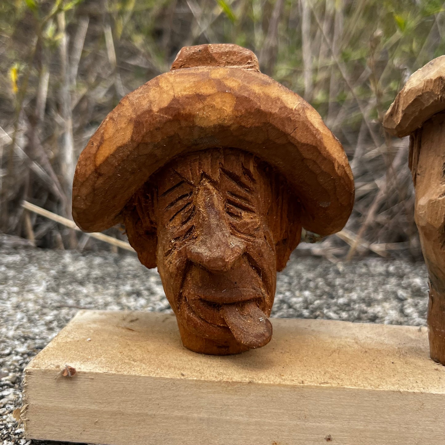 Hand carved silly faces.