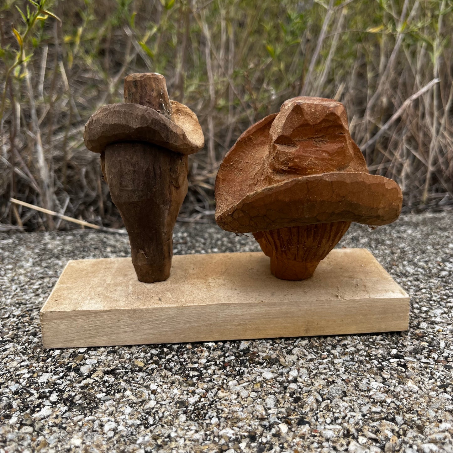Hand carved silly faces.